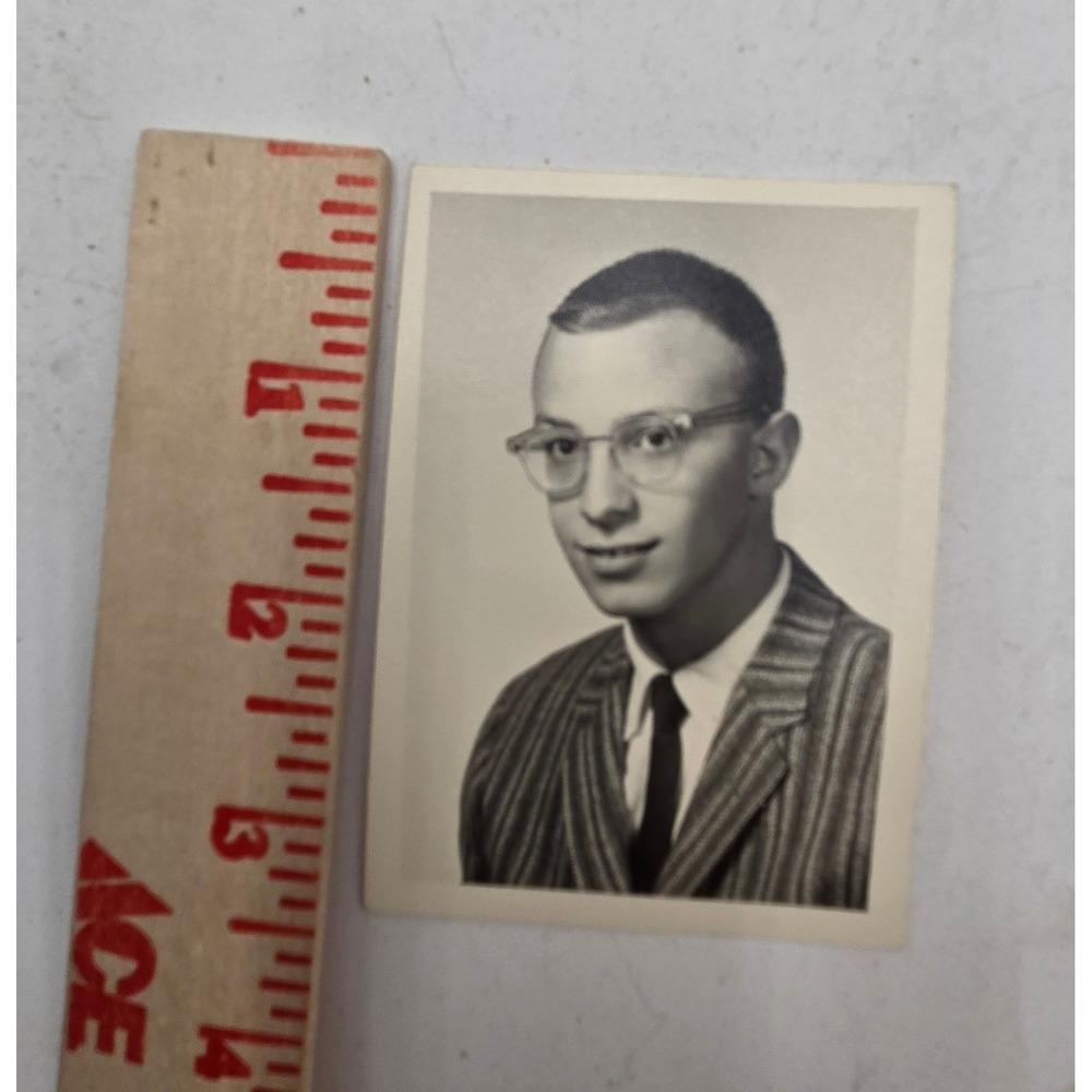 Vintage 1959 Paul Sokol Portrait Photo 1950s Man Glasses Striped Suit Snapshot